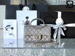 Túi Chanel Mini Flap Bag With Top Handle Màu Xám Lamskin Khóa Vàng 20CM Best Quality