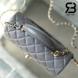 Túi Chanel Mini Flap Bag With Top Handle Màu Xám Lamskin Khóa Vàng 20CM Best Quality