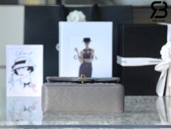 Túi Chanel Mini Flap Bag With Top Handle Màu Xám Lamskin Khóa Vàng 20CM Best Quality