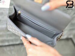 Túi Chanel Mini Flap Bag With Top Handle Màu Xám Lamskin Khóa Vàng 20CM Best Quality