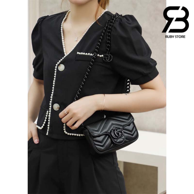Túi Gucci GG Marmont Belt Bag Đen 16CM Best Quality