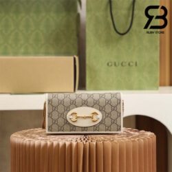 Túi Gucci Horsebit 1955 Woc Wallet With Chain GG Supreme Canvas Trắng 19CM Best Quality