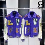 Áo LV 22FW Multi-Patches Mixed Leather Varsity Blouson Trắng Tím Best Quality