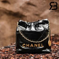 Túi Chanel 22 Mini Handbag Đen Bóng Da Bê GHW 20CM Best Quality