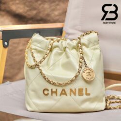 Túi Chanel 22 Mini Handbag Vàng Nhạt Bóng Da Bê GHW 20CM Best Quality