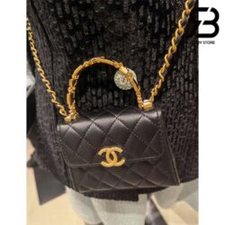 Túi Chanel 22B Extra Mini Handle Clutch With Chain Đen Gold Lambskin Best Quality