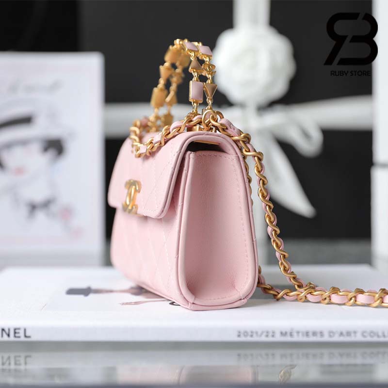 Túi Chanel 22B Extra Mini Handle Clutch With Chain Hồng Sakura Lambskin Best Quality 