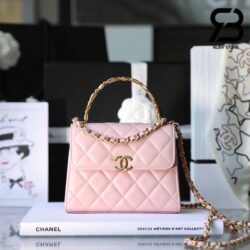 Túi Chanel 22B Mini Handle Clutch With Chain Hồng Sakura Lambskin Best Quality