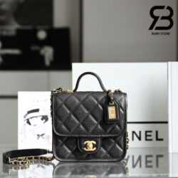 Chanel 22K Small Flap Bag with Top Handle GHW Màu Đen Da Caviar Best Quality