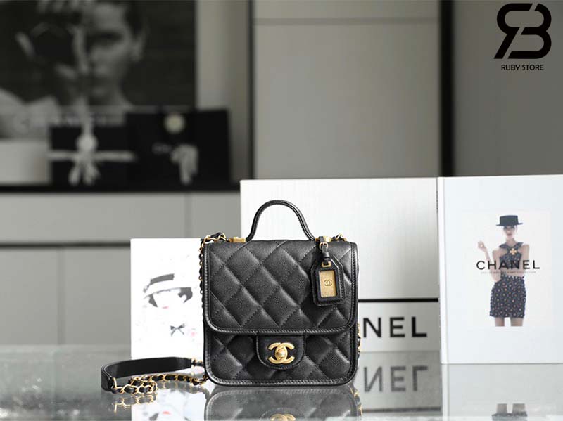 Chanel 22K Small Flap Bag With Top Handle Đen Da Caviar Ghw Best Quality