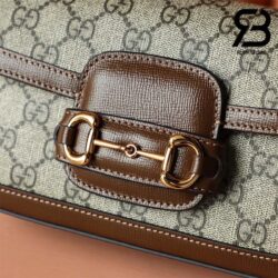 Túi Gucci Small Horsebit 1955 Shoulder Bag GG Supreme Be Nâu Canvas Best Quality