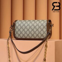 Túi Gucci Small Horsebit 1955 Shoulder Bag GG Supreme Be Nâu Canvas Best Quality