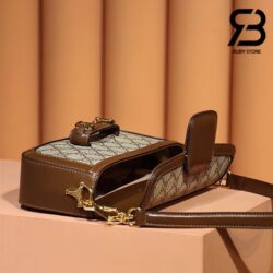 Túi Gucci Small Horsebit 1955 Shoulder Bag GG Supreme Be Nâu Canvas Best Quality
