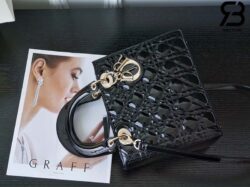 Túi Medium Lady Dior Bag Đen Bóng Cannage Calfskin GHW 24CM Best Quality