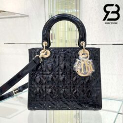 Túi Medium Lady Dior Bag Đen Bóng Cannage Calfskin GHW 24CM Best Quality