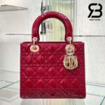 Túi Medium Lady Dior Bag Đỏ Cherry Bóng Cannage Calfskin GHW 24CM Best Quality