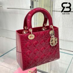 Túi Medium Lady Dior Bag Đỏ Cherry Bóng Cannage Calfskin GHW 24CM Best Quality