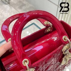 Túi Medium Lady Dior Bag Đỏ Cherry Bóng Cannage Calfskin GHW 24CM Best Quality