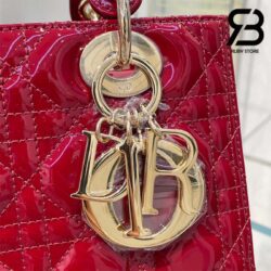 Túi Medium Lady Dior Bag Đỏ Cherry Bóng Cannage Calfskin GHW 24CM Best Quality