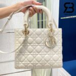 Túi Medium Lady Dior Bag Màu Trắng Latte Cannage Da Cừu GHW 24CM Best Quality