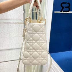Túi Medium Lady Dior Bag Màu Trắng Latte Cannage Da Cừu GHW 24CM Best Quality