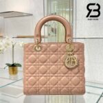 Túi Medium Lady Dior Bag Màu Hồng Cát Cannage Da Cừu GHW 24CM Best Quality