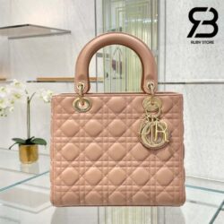 Túi Medium Lady Dior Bag Màu Hồng Cát Cannage Da Cừu GHW 24CM Best Quality