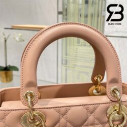 Túi Medium Lady Dior Bag Màu Hồng Cát Cannage Da Cừu GHW 24CM Best Quality