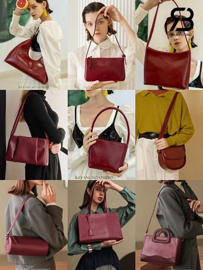 Túi xác màu đỏ mận phối nhiều kiểu khác nhau