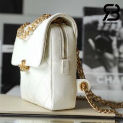 Ba Lô Chanel 22 Melody White Trắng Da Caviar GHW 20CM Best Quality