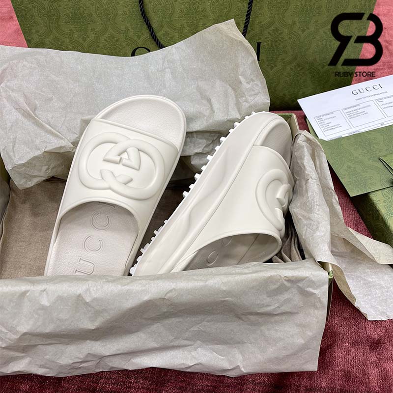 Dép Gucci Slide Sandal With Interlocking G Trắng Kem Best Quality