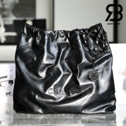 Túi Chanel 22 Medium Shopping Bag So Black Đen Logo Đen Da Bê 38CM Best Quality
