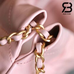 Túi Chanel 22 Mini Handbag Pink Shiny Hồng Logo Vàng Da Bê 20CM GHW Best Quality