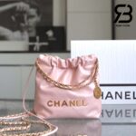 Túi Chanel 22 Mini Handbag Pink Shiny Hồng Logo Vàng Da Bê 20CM GHW Best Quality