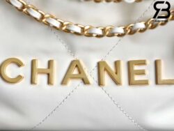 Túi Chanel 22 Mini Handbag White Shiny Trắng Logo Vàng Da Bê 20CM Best Quality