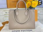 Túi LV On The Go MM Tote Bag Tourterelle Monogram Empreinte Màu Xám Best Quality