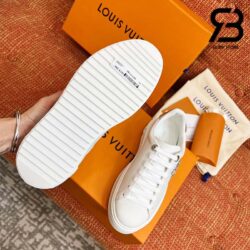 Giày Louis Vuitton Time Out White Đính Đá Gót Bạc Siêu Cấp