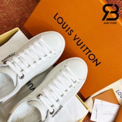 Giày Louis Vuitton Time Out White Đính Đá Gót Bạc Siêu Cấp
