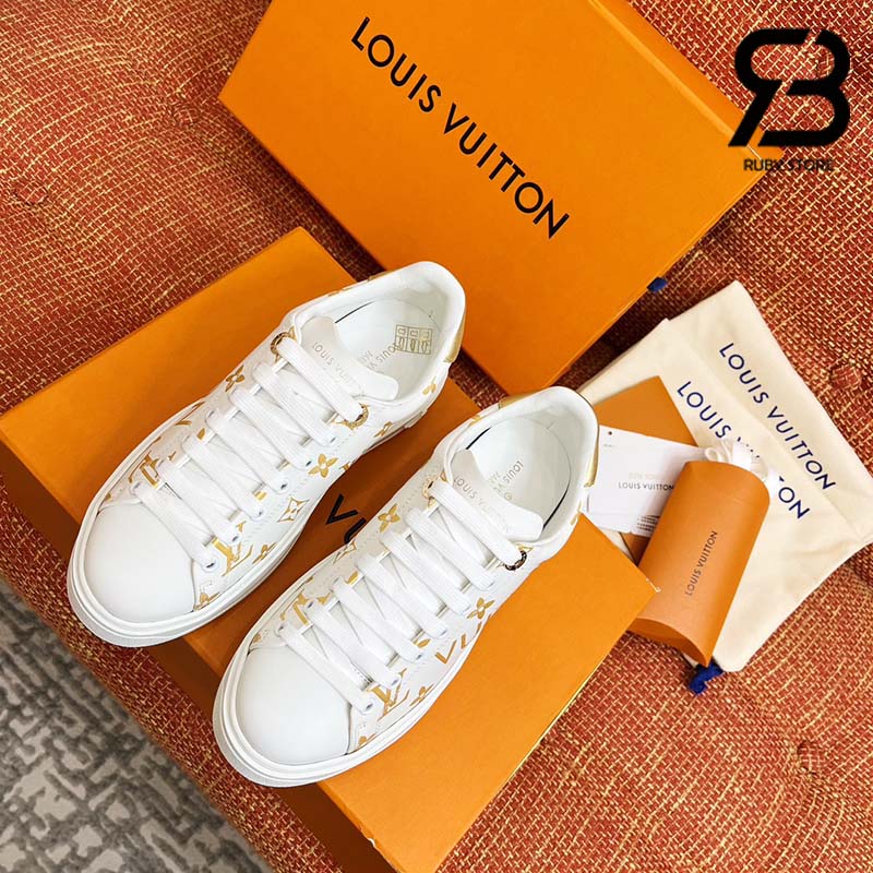 Giày Louis Vuitton Time Out White Gold Chữ Ngang Siêu Cấp 
