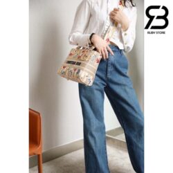 Túi Dior Medium Lady D-Lite Bag Màu Be Multicolor Hibiscus Embroidery Best Quality