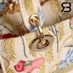 Túi Dior Medium Lady D-Lite Bag Màu Be Multicolor Hibiscus Embroidery Best Quality