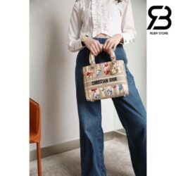 Túi Dior Medium Lady D-Lite Bag Màu Be Multicolor Hibiscus Embroidery Best Quality