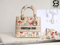 Túi Dior Medium Lady D-Lite Bag Màu Be Multicolor Hibiscus Embroidery Best Quality