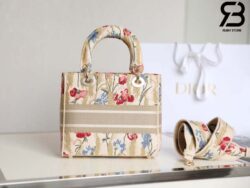 Túi Dior Medium Lady D-Lite Bag Màu Be Multicolor Hibiscus Embroidery Best Quality
