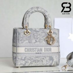 Túi Dior Medium Lady D Lite Bag Gray Toile de Jouy Reverse Embroidery Best Quality