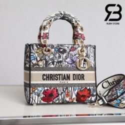 Túi Dior Medium Lady D-Lite Bag Multicolor Mille Fleurs Embroidery Best Quality