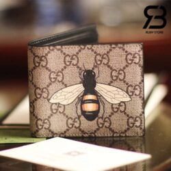 Ví Gucci Bee GG Supreme Bi-Fold Wallet Beige/Ebony Best Quality