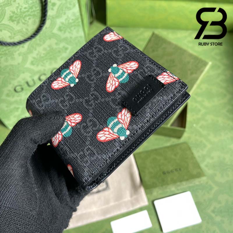 Ví Gucci Bestiary Bee GG Supreme Bi-Fold Wallet Black Best Quality 