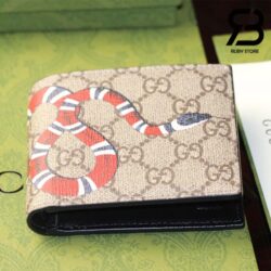 Ví Gucci Kingsnake Print GG Supreme Bi-Fold Wallet Beige Best Quality