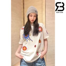 Áo Thun LV x YK Embroidered T-Shirt Faces Best Quality